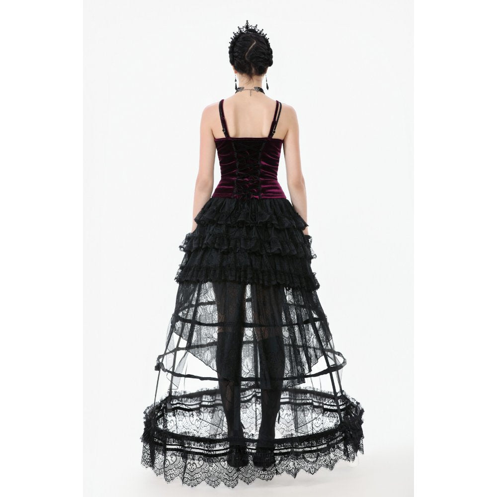 Dark in Love Serilda Velvet Lace Corset Top – Wine Red Gothic Style
