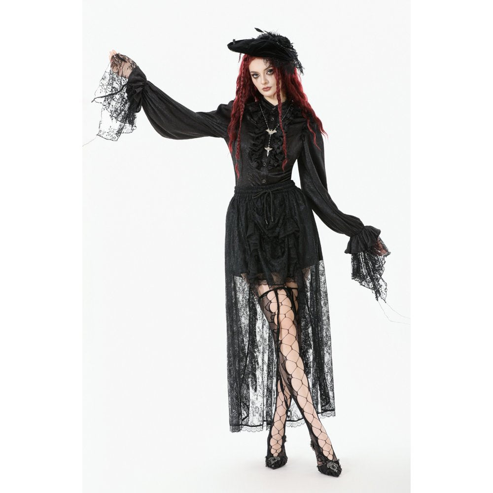 Dark in Love Sabina Black Sheer Lace High-Low Gothic Bustle Skirt