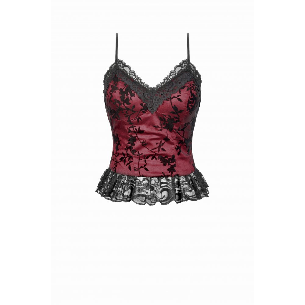 Dark in Love Althea Burgundy Velvet Goth Camisole with Lace Trim