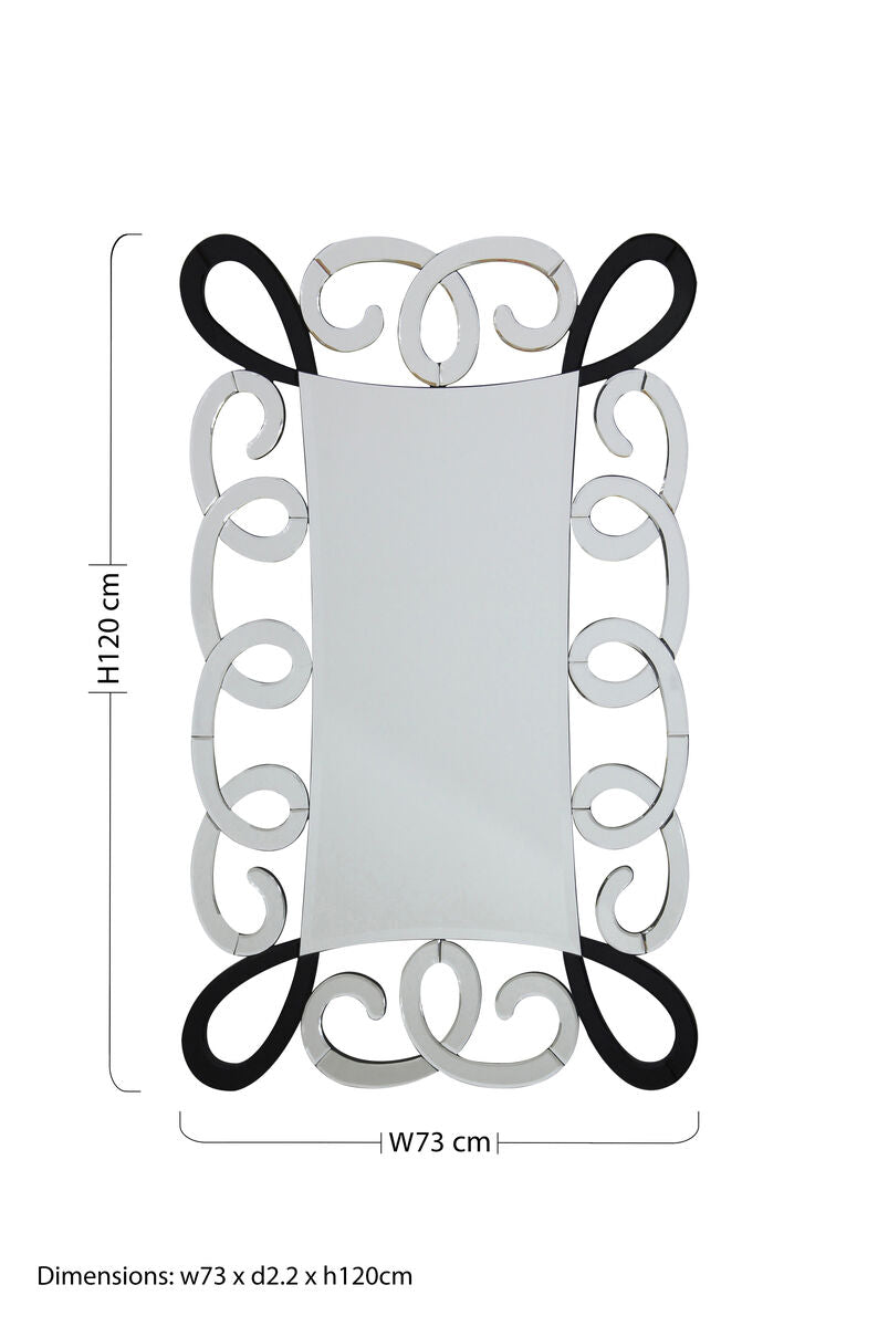 Orsina Vivienne Wall Mirror – Black and Silver Scroll Design