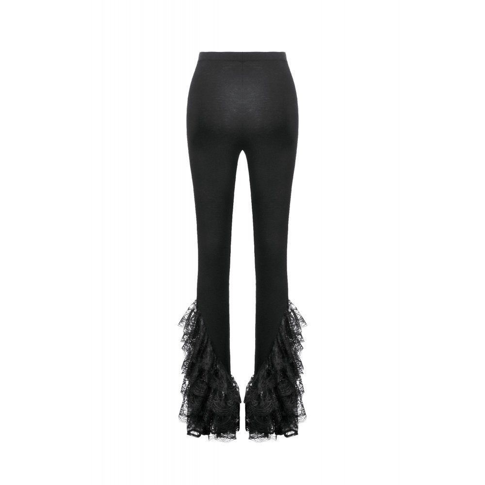 Dark in Love Goth Flare Leggings – Black High Waist Lace Frill