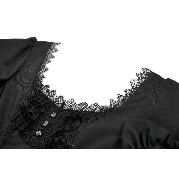 Dark in Love Gothic Lace Square-Neck Puff Sleeve Dress – Black