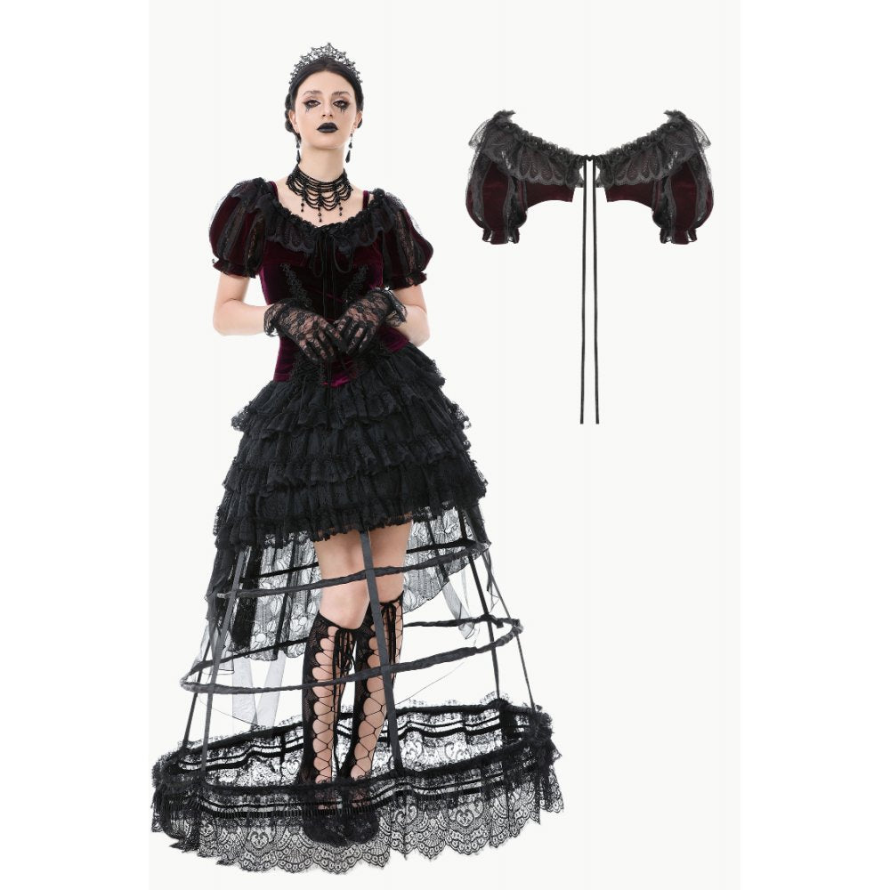 Dark in Love Isolde Velvet & Lace Puff Sleeve Bolero – Wine Red