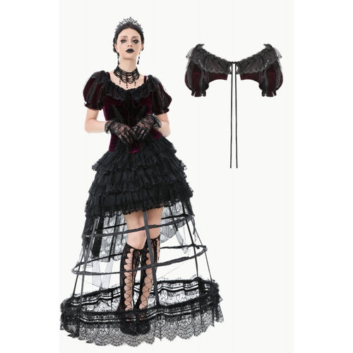 Dark in Love Isolde Velvet & Lace Puff Sleeve Bolero – Wine Red