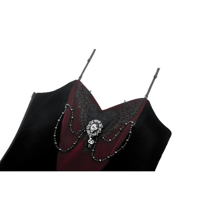 Dark in Love Morrigan Velvet & Lace Goth Top – Wine Red & Black