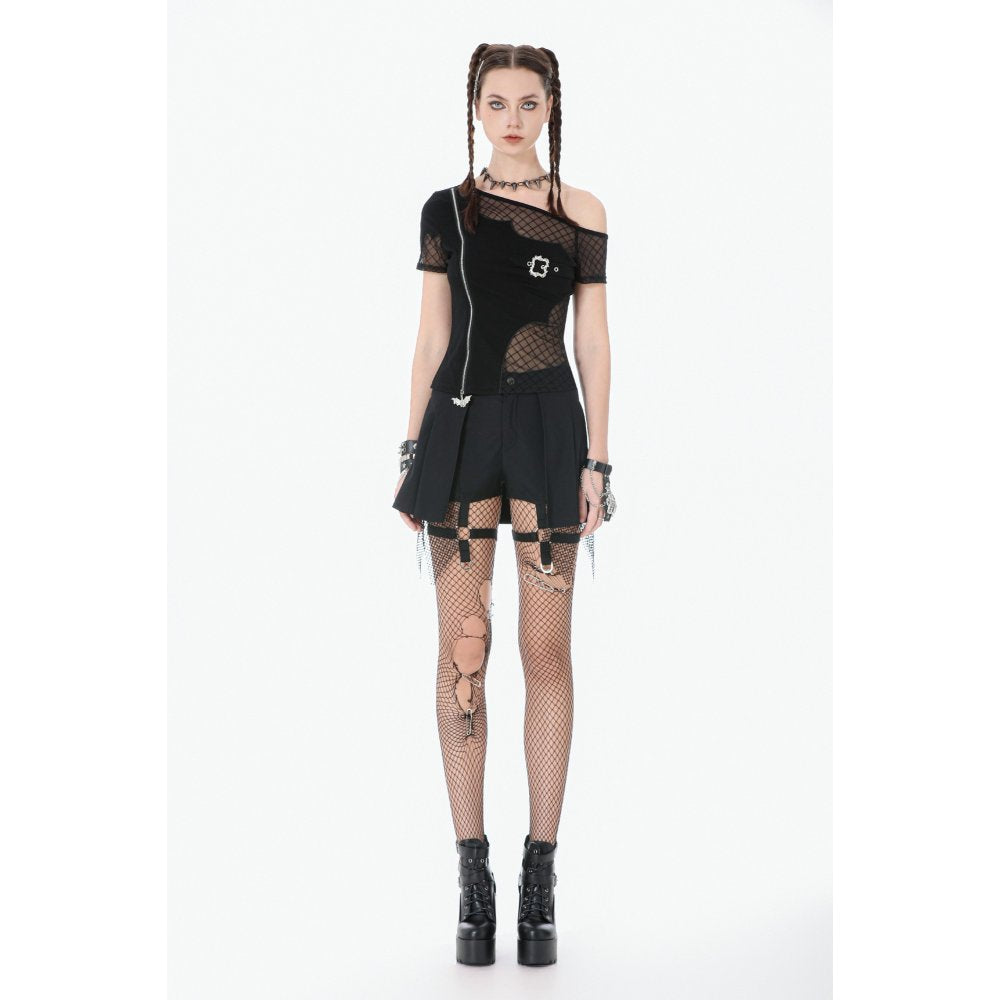 Dark in Love Punk Mesh Layered Skort Shorts with Harness Straps