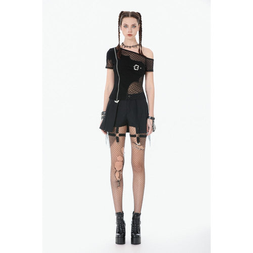 Dark in Love Punk Mesh Layered Skort Shorts with Harness Straps