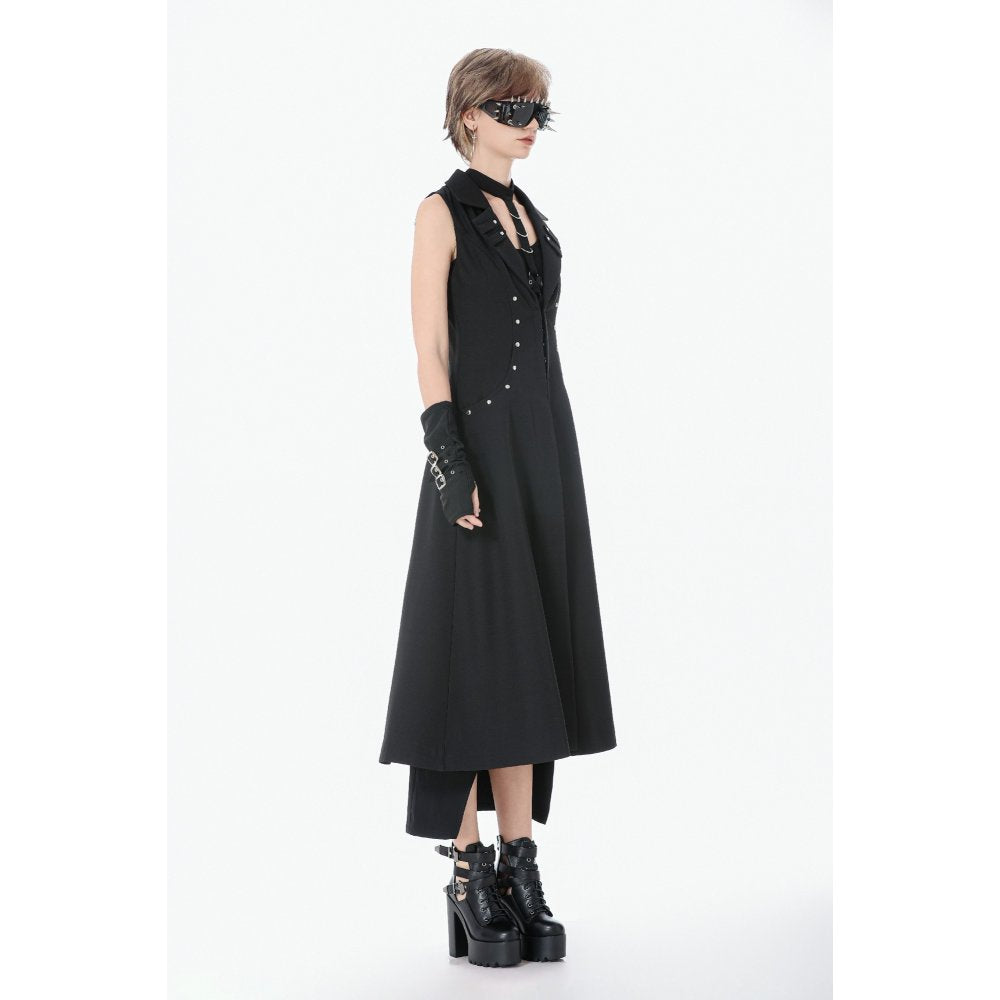 Dark in Love Collete Punk Sleeveless Long Fitted Coat | Studded Gothic