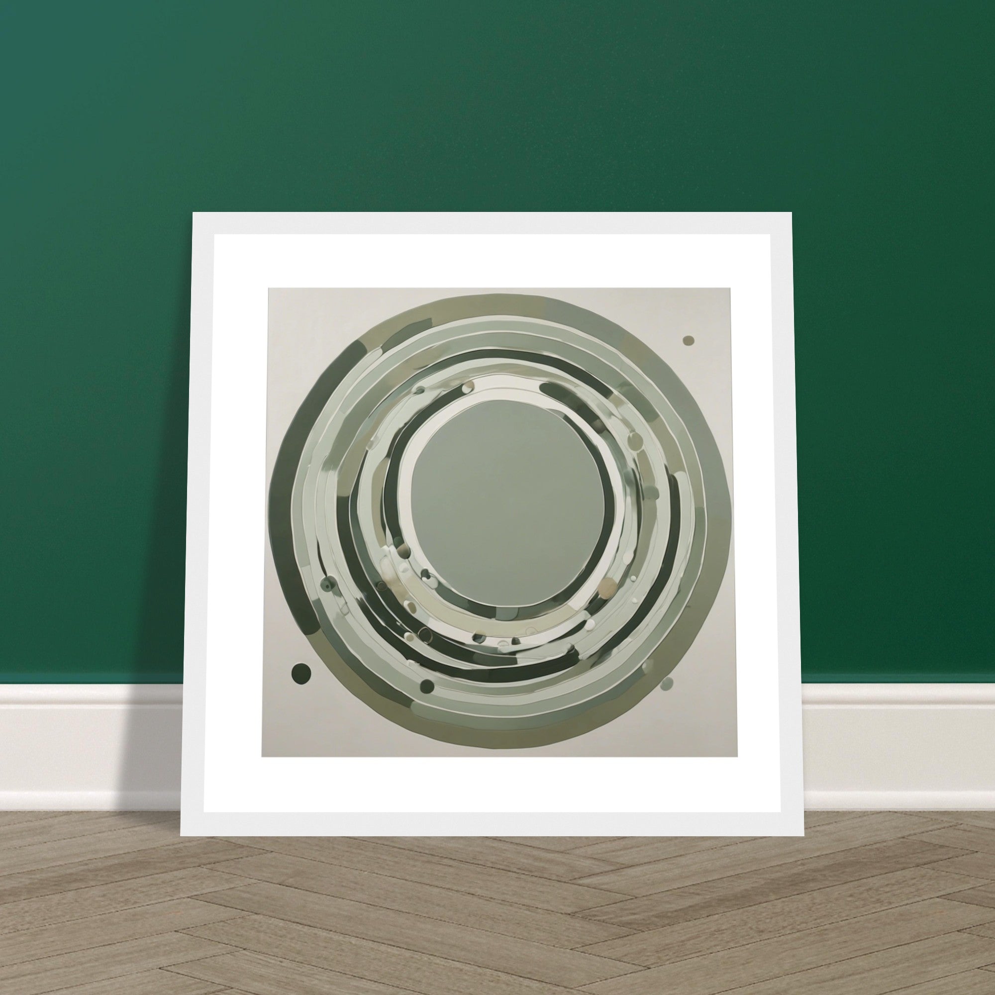 Sage Green Circular Abstract Framed Poster – Minimalist Geometric Wall Art