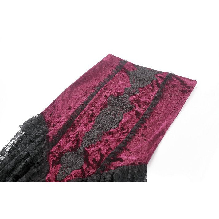Dark in Love Crimson Queen High-Low Goth Skirt – Burgundy Velvet & Lace