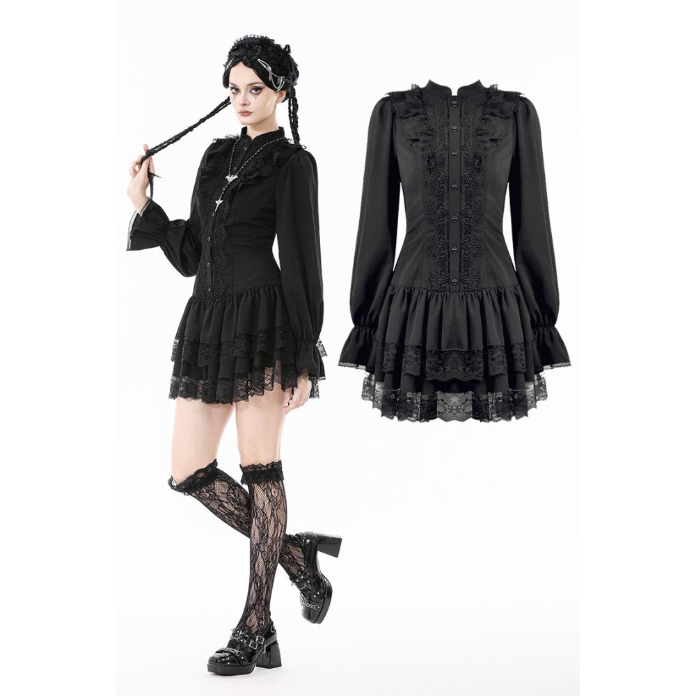 Dark in Love Desdemona Victorian Mini Dress – Black Lace Gothic Style