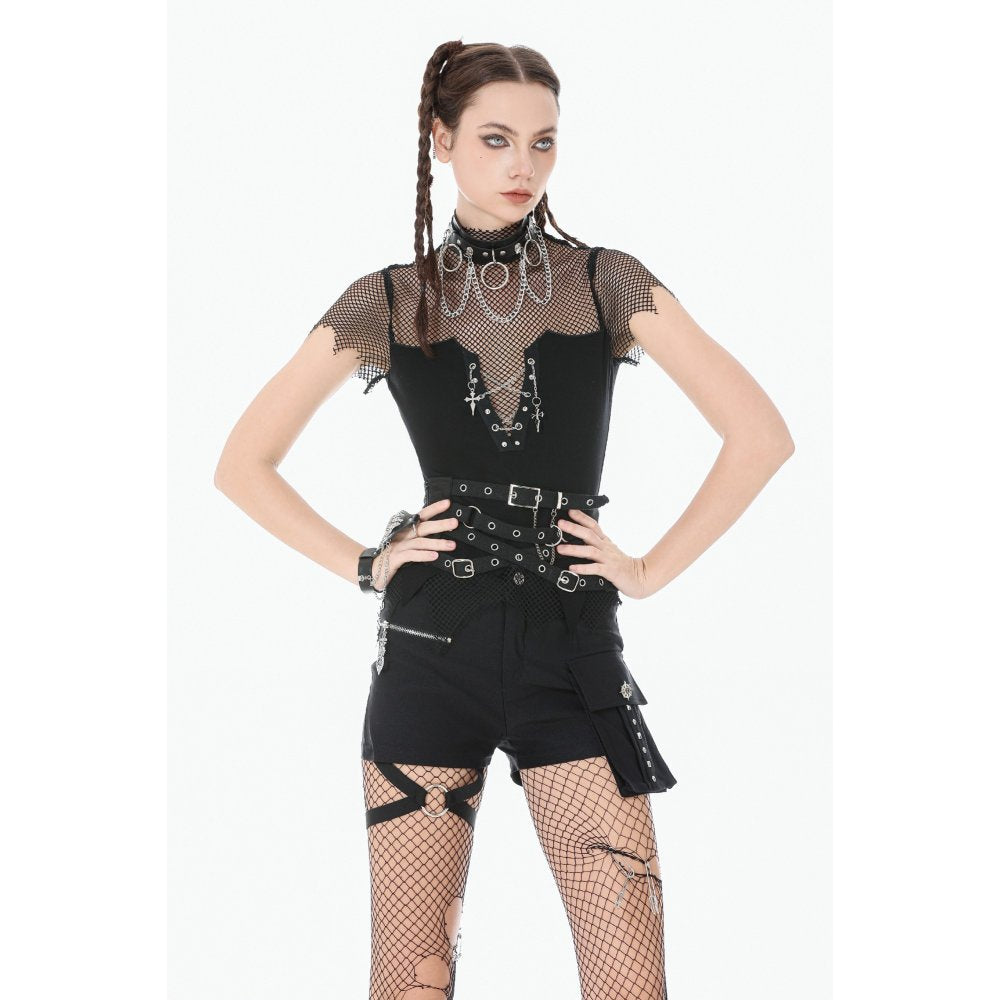 Dark in Love Punk Metal Utility Shorts – High-Waisted Industrial Style