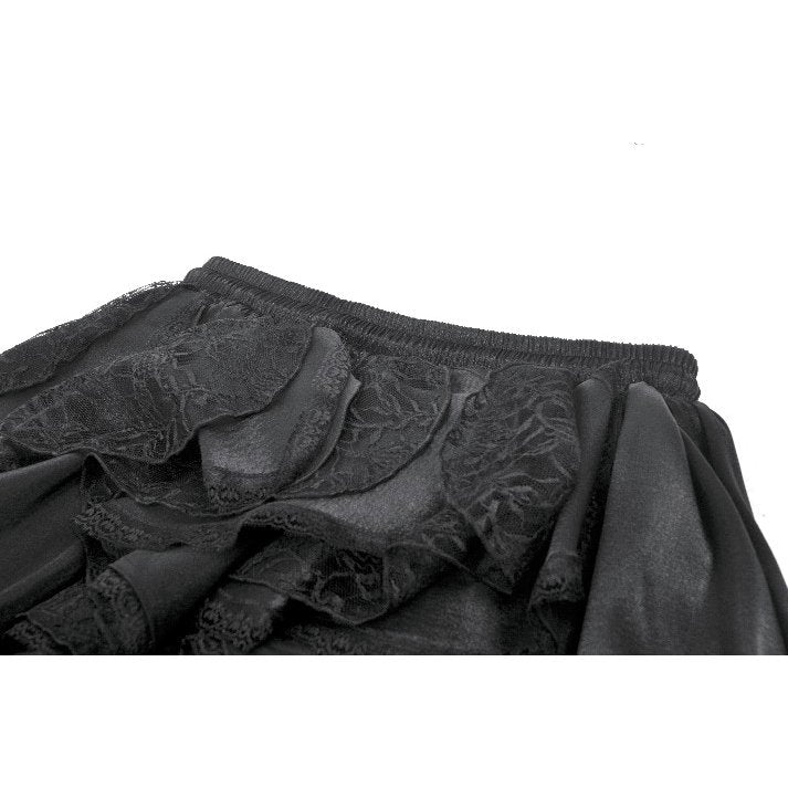 Dark in Love Morrigan Ruffled Goth Midi Skirt - Black Lace Asymmetric