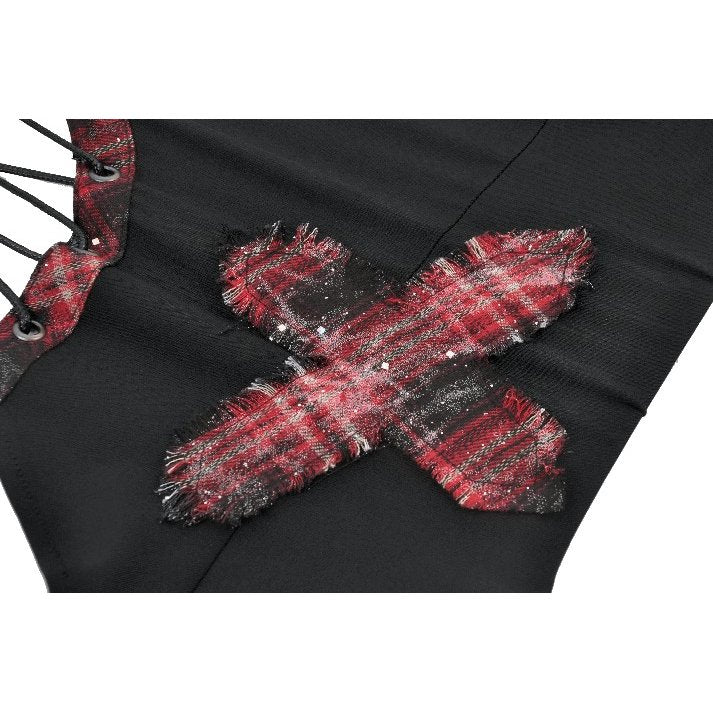 Dark in Love Punk Plaid Cross Strap Top – Red Tartan Corset Style