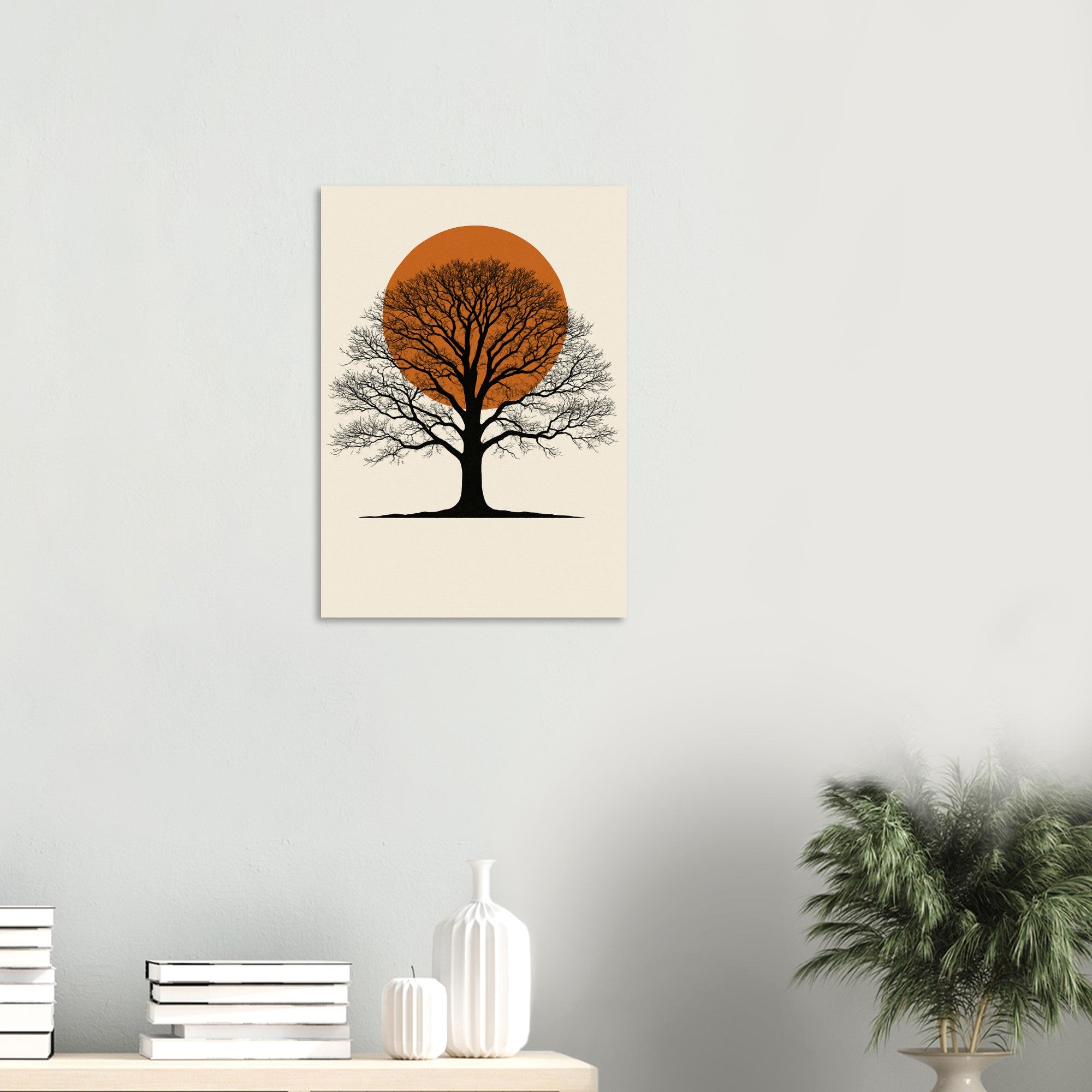 Oak Tree Sunset Wall Art – Minimalist Botanical Print, Earth Tone Nature Decor