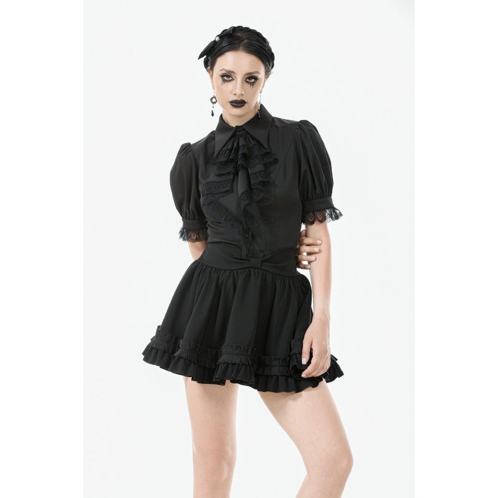 Dark in Love Viktoria Gothic Blouse – Black Lace Ruffle Victorian Top