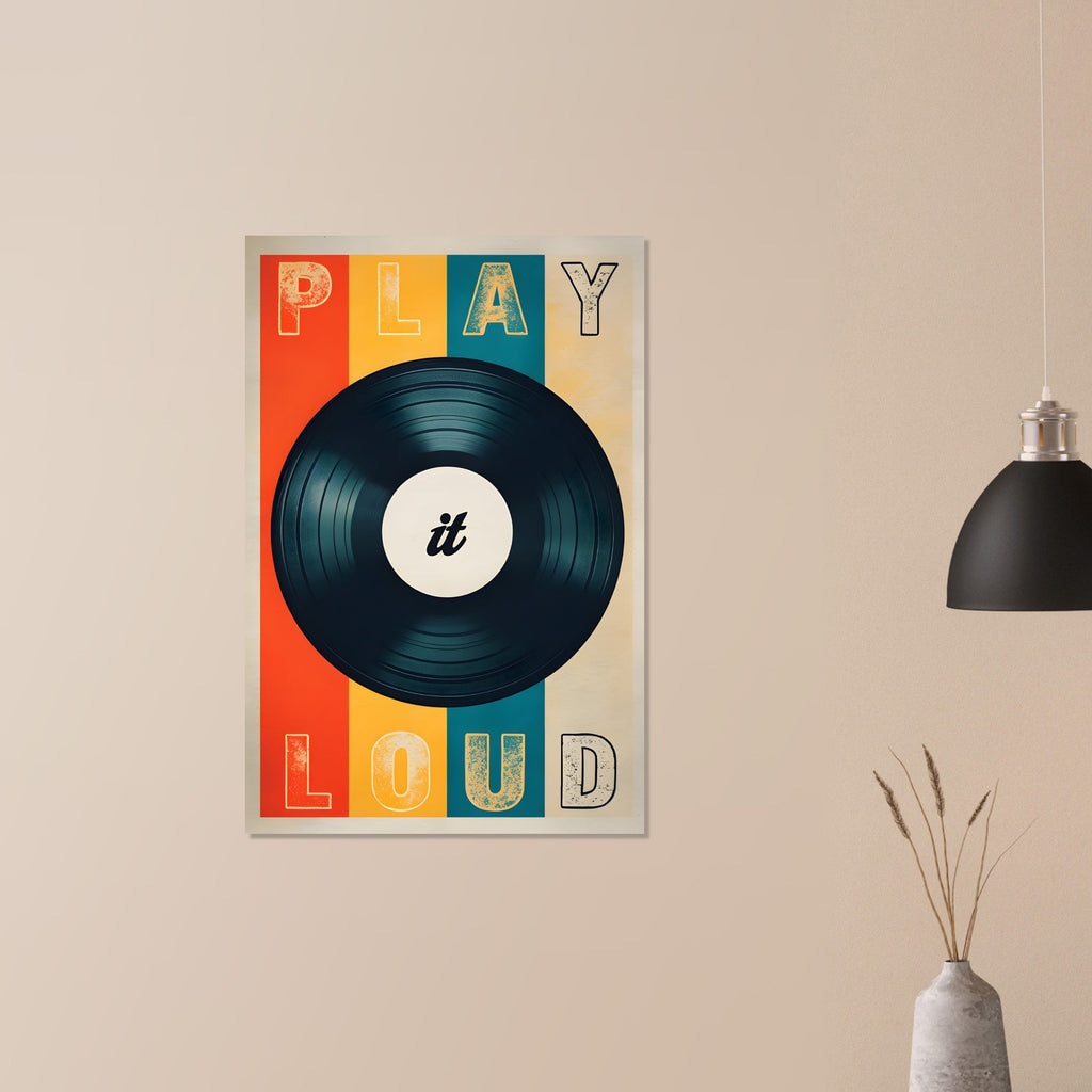 Retro Vinyl Record Wall Art Poster – ‘Play It Loud’ Music Decor