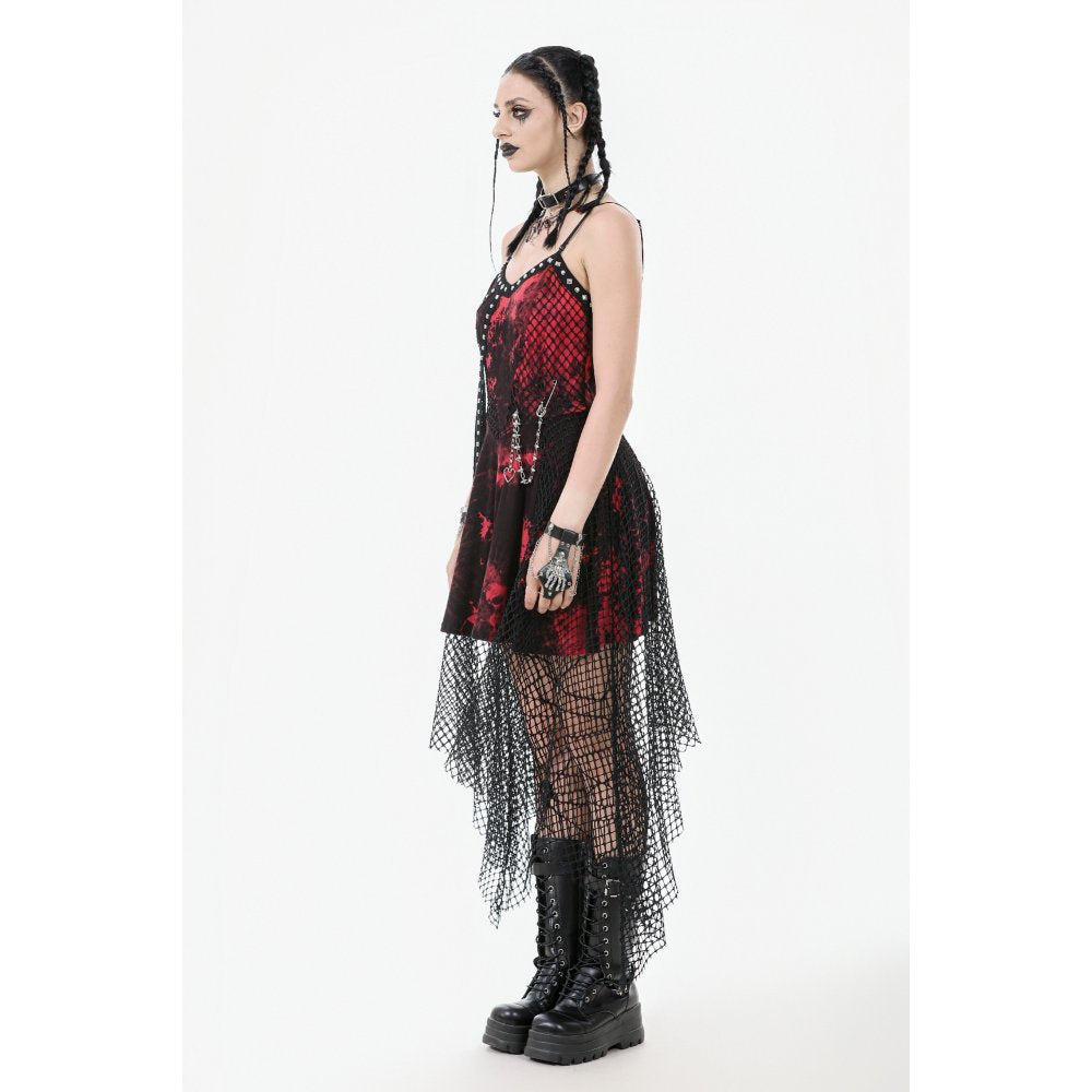 Dark in Love Bellatrix Red & Black Mesh Gothic Asymmetrical Dress