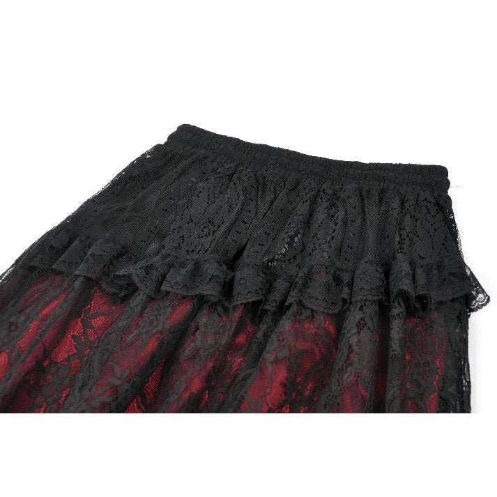 Dark in Love Spliced Lace Maxi Skirt – Gothic Black and Red Layered