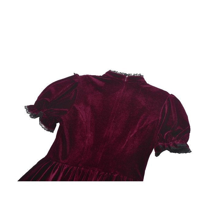 Dark in Love Ophelia Burgundy Velvet Goth Dress with Lace Collar