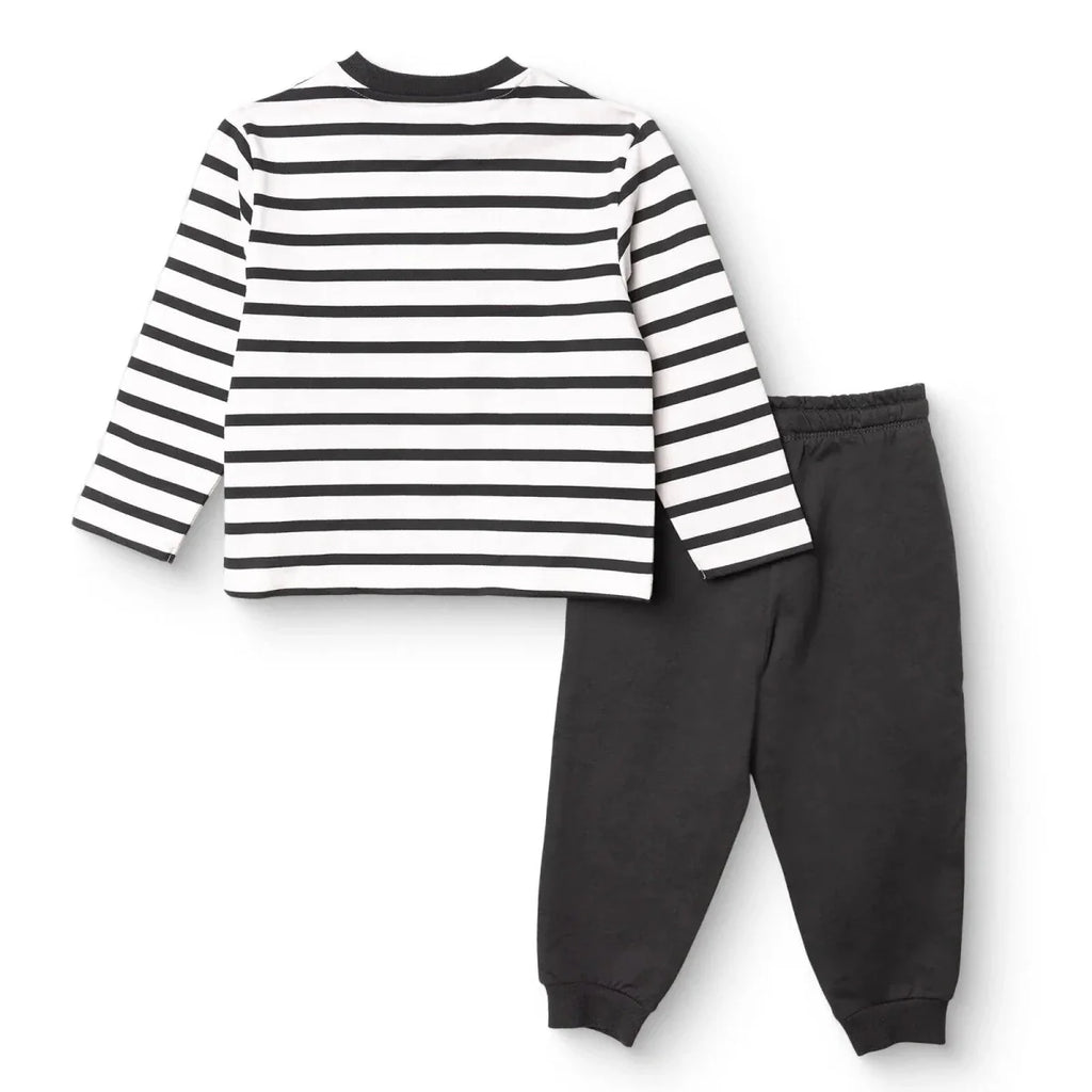 HelloBaby Boys Tracksuit Set Bear Print Lace-up Cool Boy Crew Neck Full Length Long Sleeve - Black Printed
