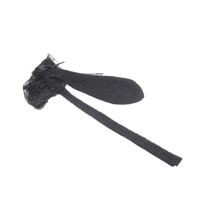 Dark in Love Elowen Black Gothic Lolita Rabbit Ear Bonnet | Rose Lace
