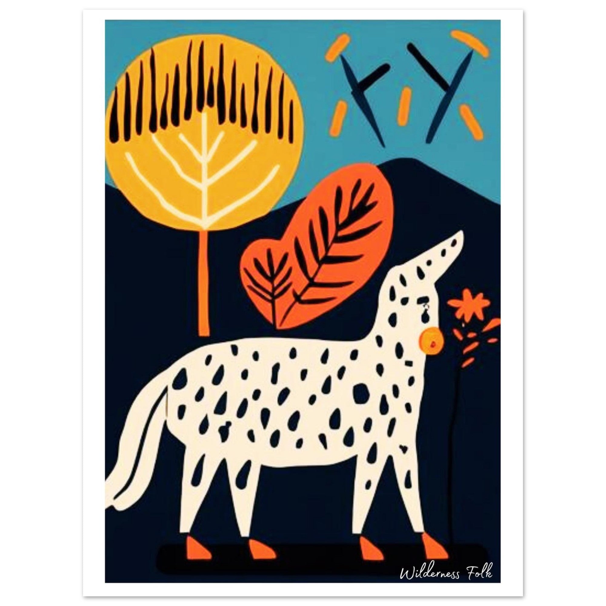 Stylish Folk Art Poster - Modern Animal Illustration - Scandinavian Wall Décor