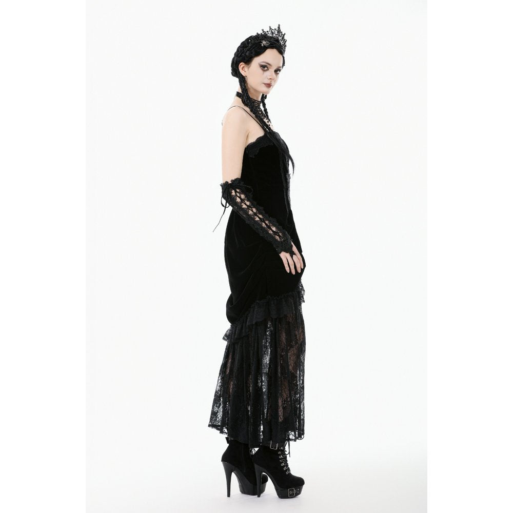 Dark in Love Erzebeth Gothic Arm Warmers – Black Lace-Up Gloves