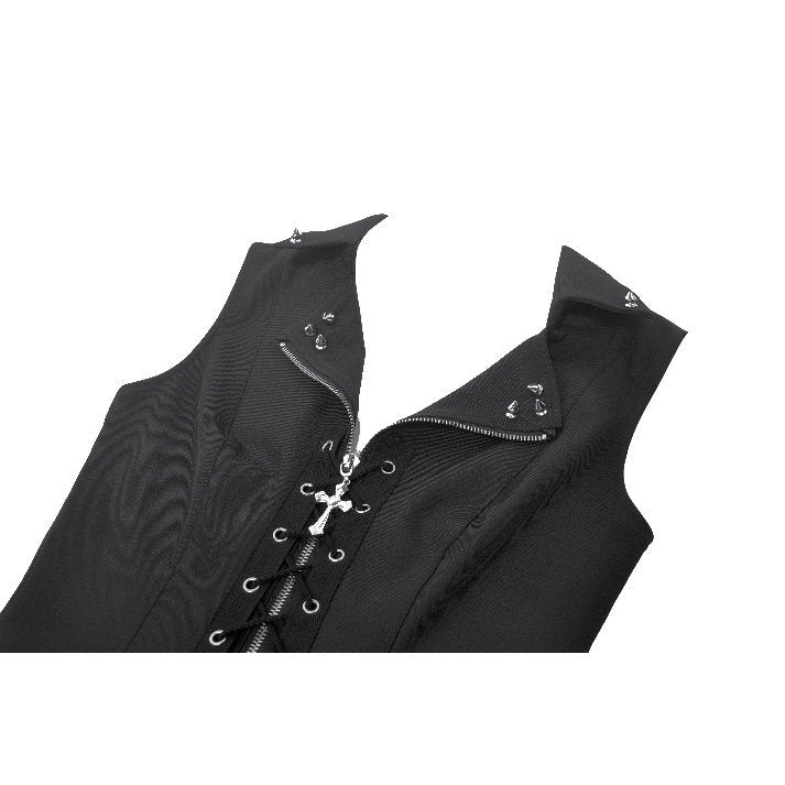 Dark in Love Punk Studded Lace-Up Corset Vest – Black Gothic Top
