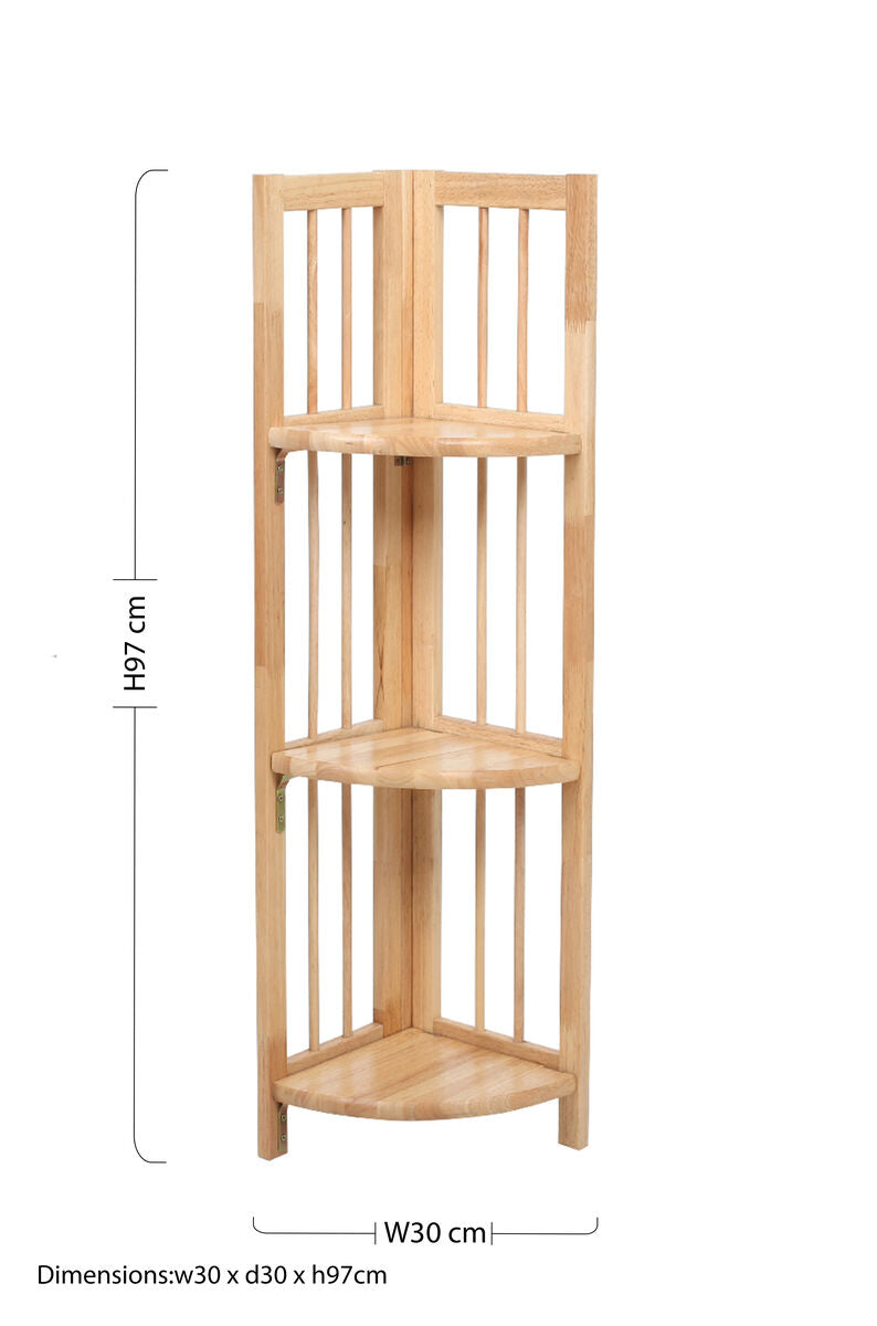 Orsina Heva 3-Tier Corner Shelf Unit | Tropical Hevea Wood Storage