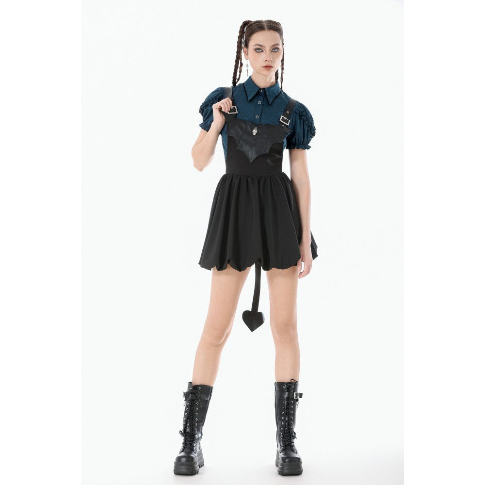 Dark In Love Lilith Bat Harness Gothic Bubble Dress with Faux Leather