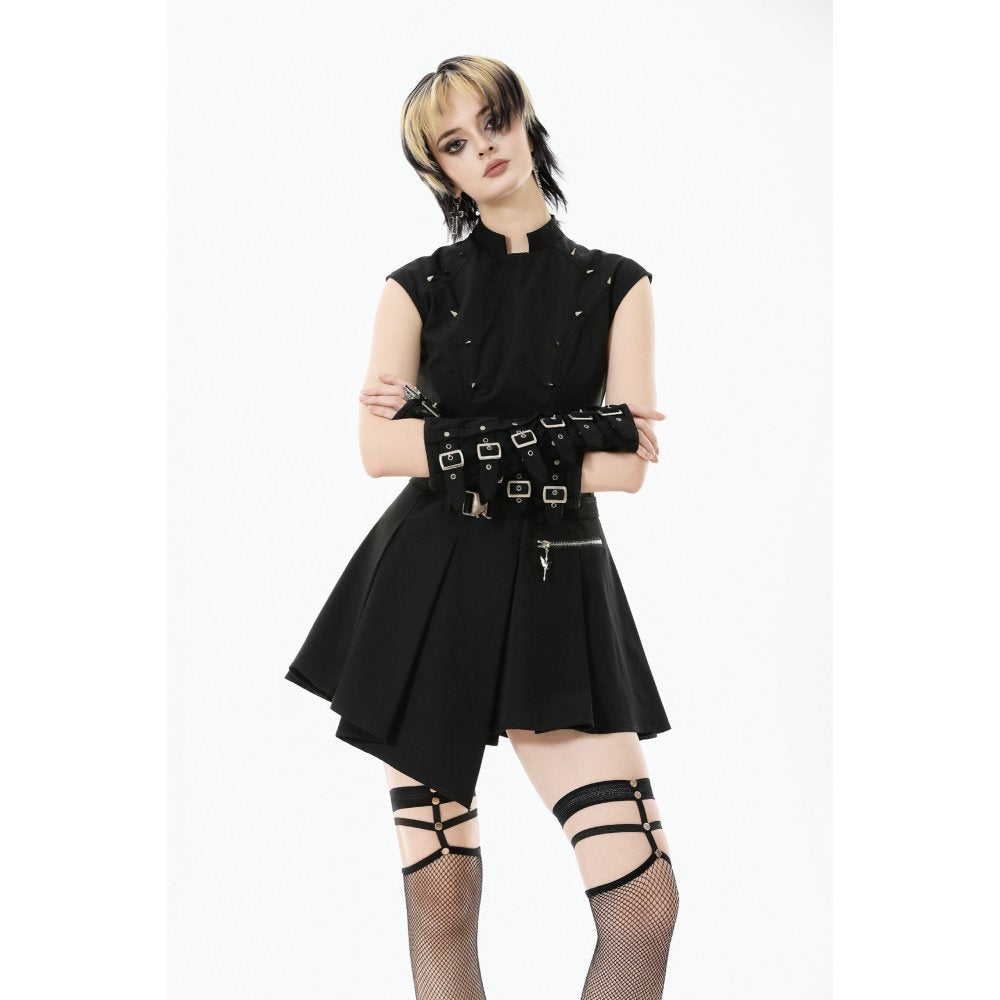 Dark in Love Cassia Black Pleated Mini Dress – Buckled Goth Style