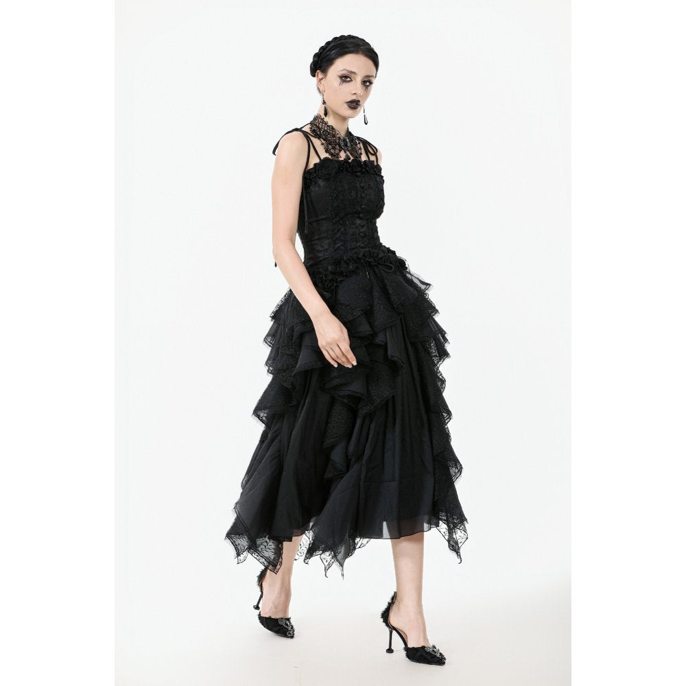 Dark in Love Selene Black Floral Jacquard Ruffled Corset Top