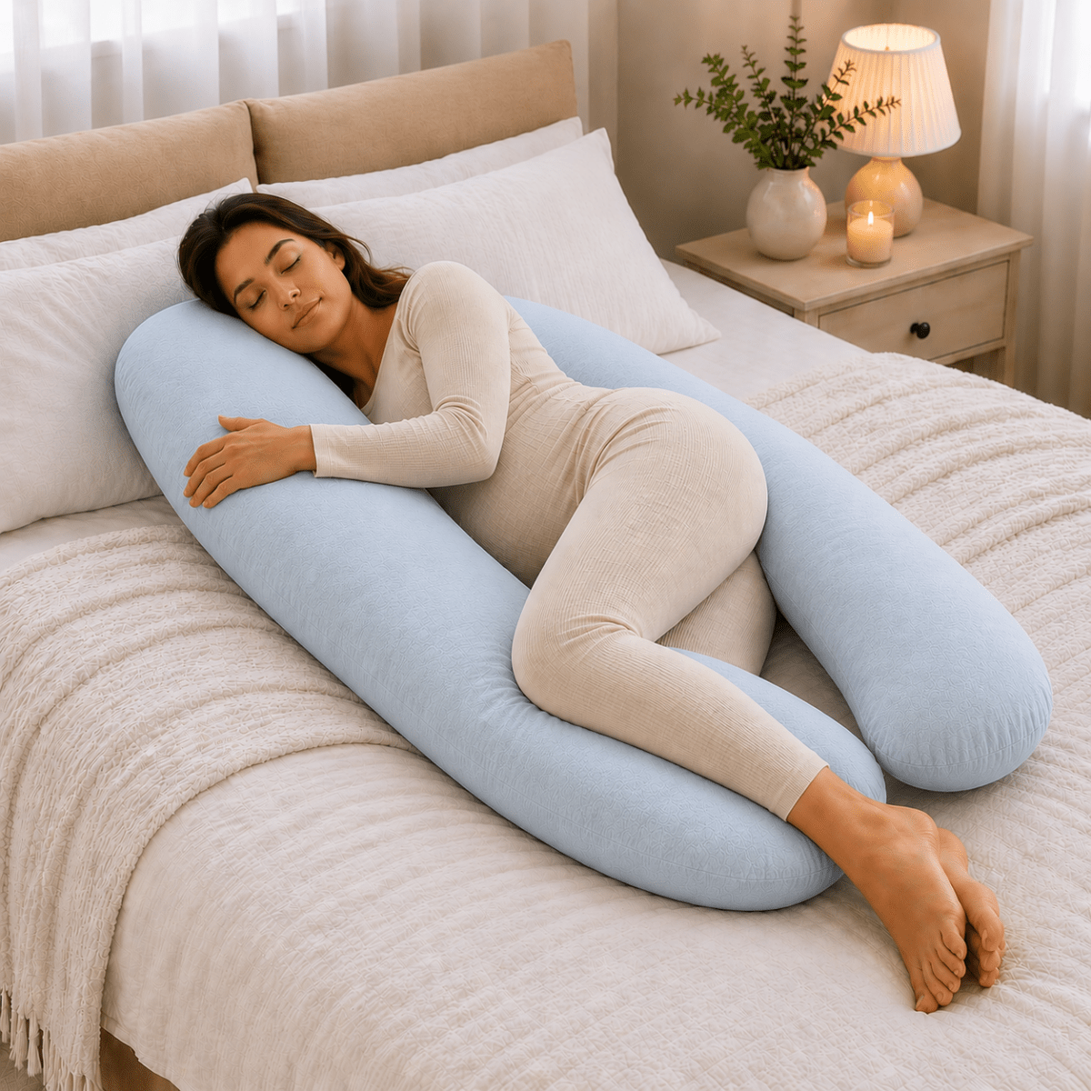 For Your Little One 9ft Maternity Pillow | Full Body Support - Light Blue