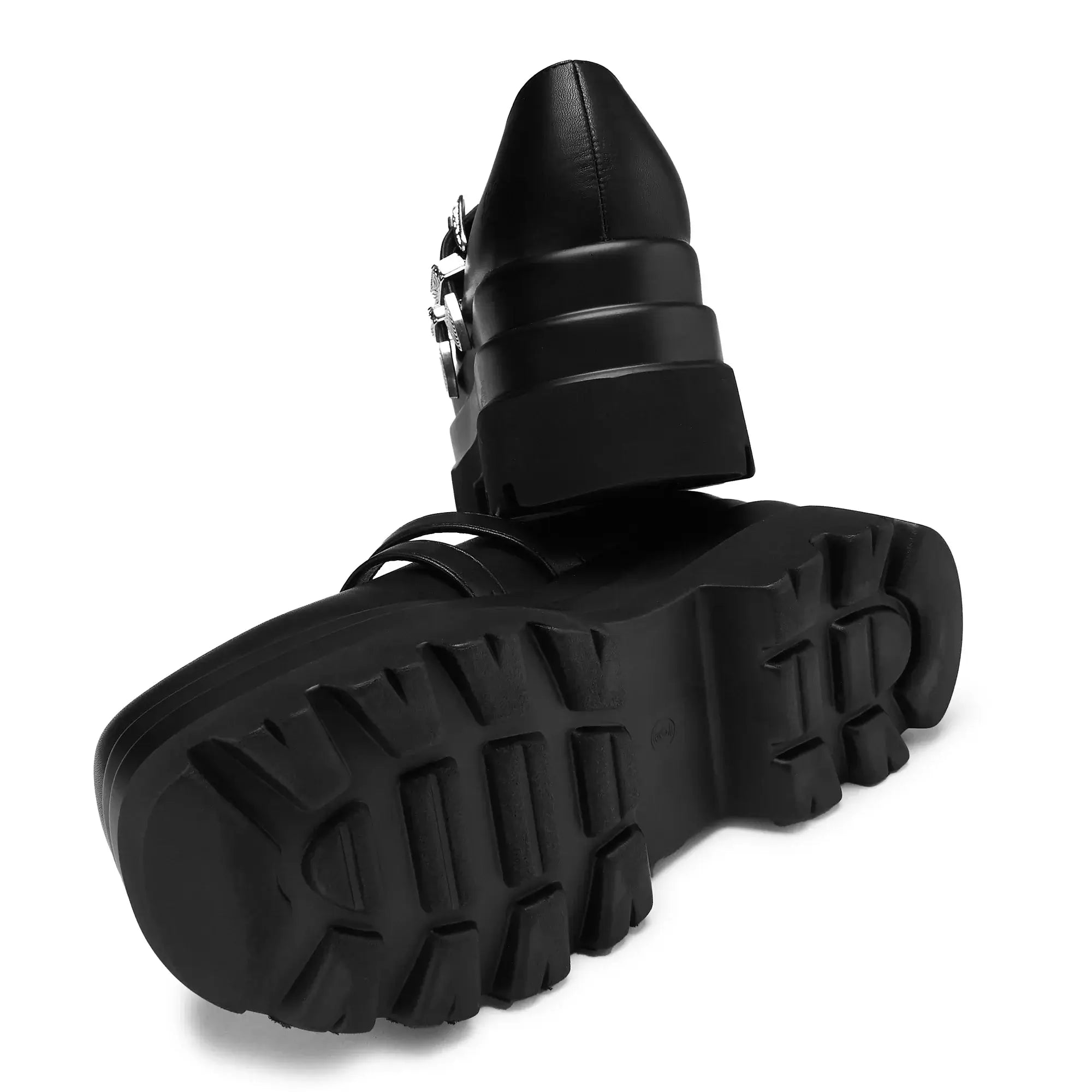 Koi Damona Trident Black Platform Mary Janes with Ornate Buckles