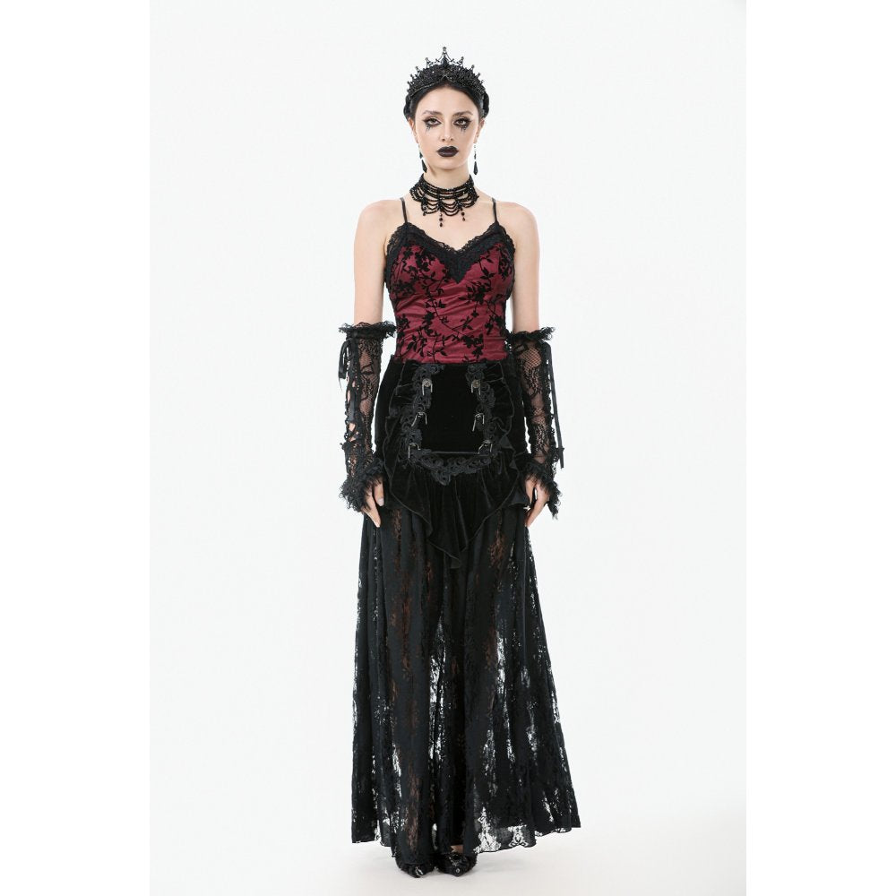 Dark in Love Althea Burgundy Velvet Goth Camisole with Lace Trim