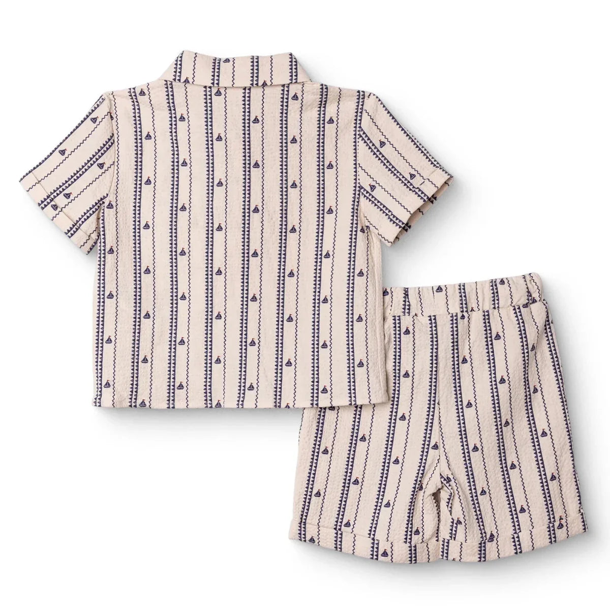 HelloBaby Boys Shirt & Shorts Set Buttoned Little Sailor Shirt Collar Above the Knee Short Sleeve - Ecru Printed