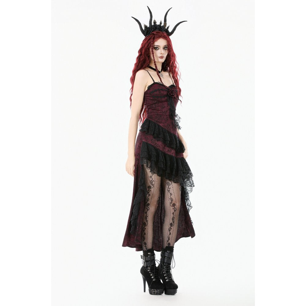 Dark in Love Belladonna Velvet Lace Dress – Gothic Wine Red Velveteen