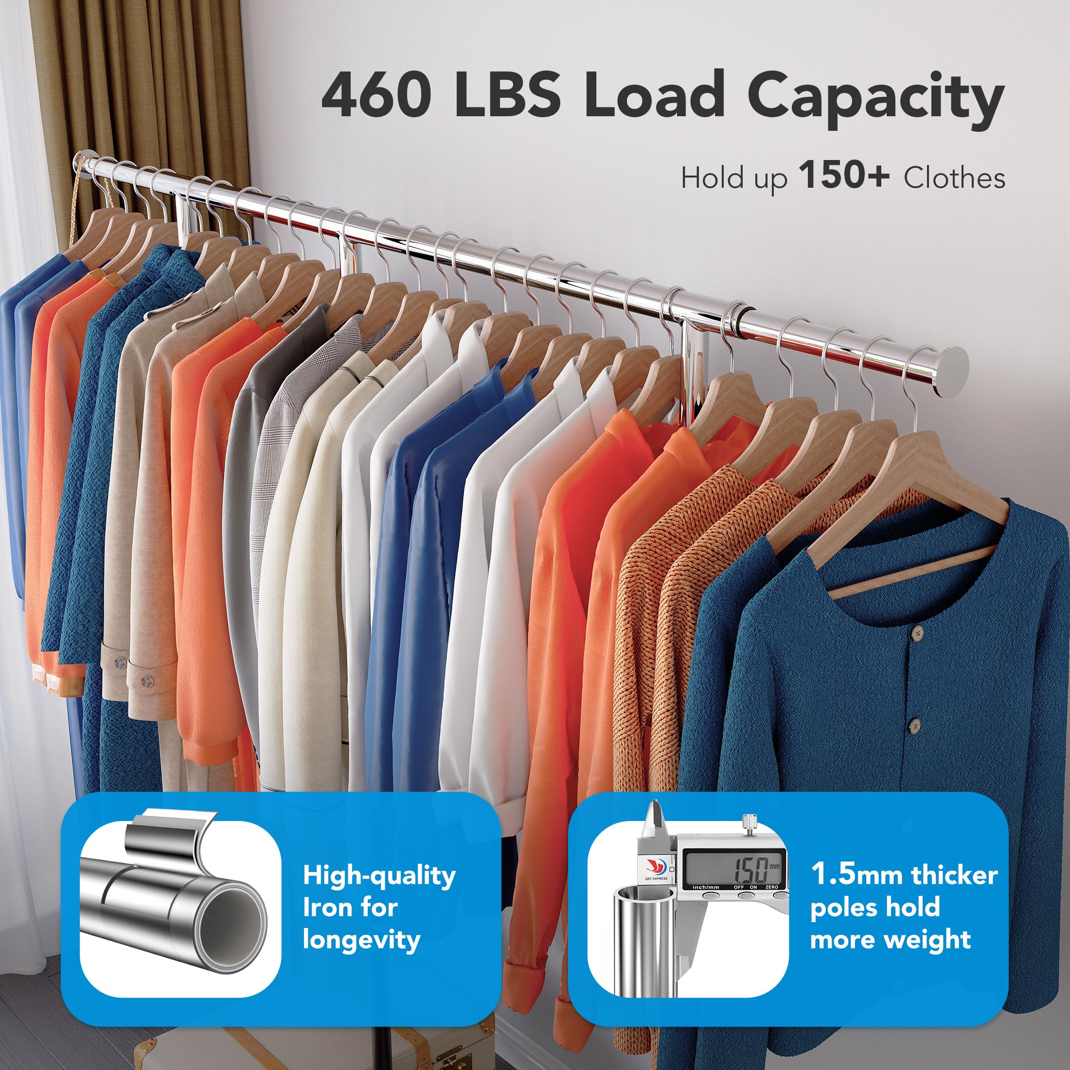HOKEEPER Heavy Duty Clothes Rail | 150kg Adjustable Garment Rack