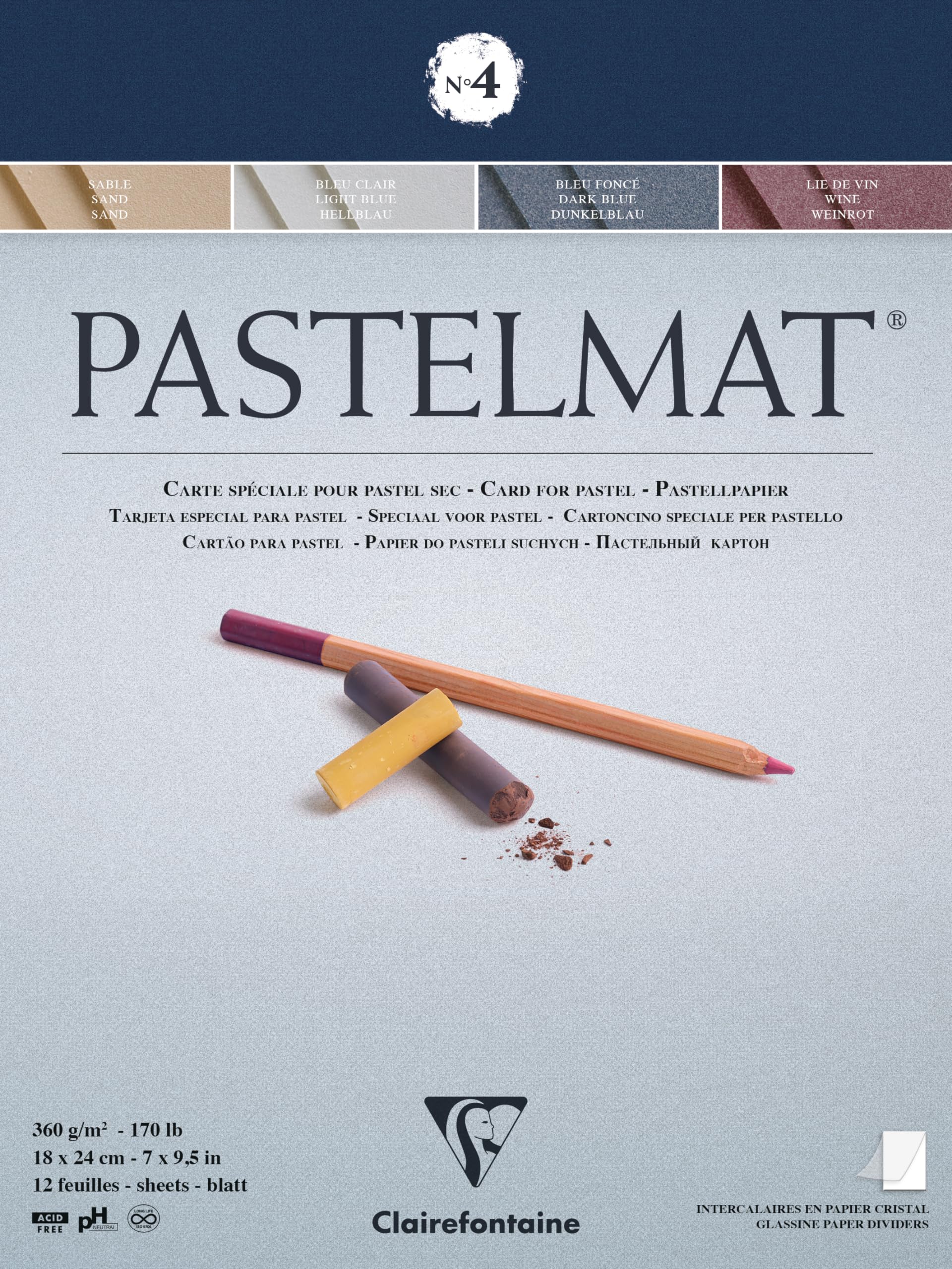 Clairefontaine Pastelmat Pad No.4 | 12 Sheets 360gsm Card | 18x24cm