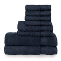 Welhome 100% Cotton 8-Piece Towel Set | Quick Dry & Absorbent | Deep Navy