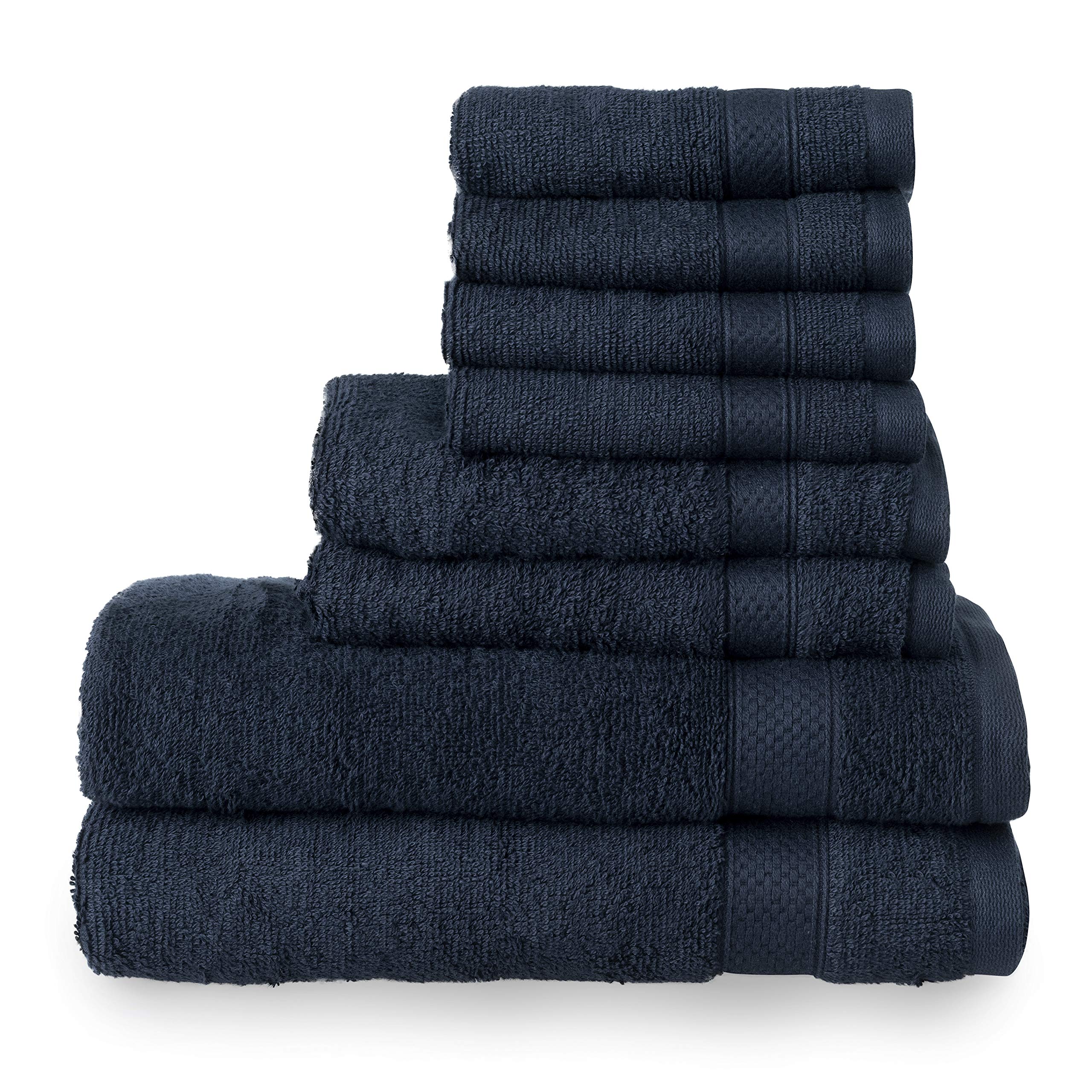 Welhome 100% Cotton 8-Piece Towel Set | Quick Dry & Absorbent | Deep Navy