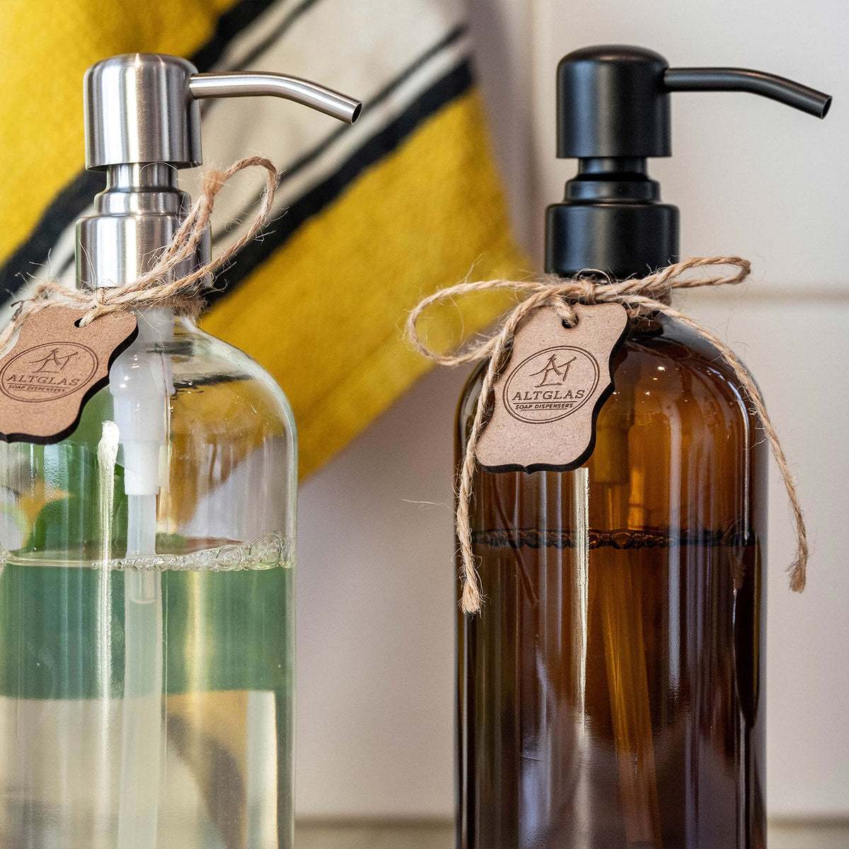 ALTGLAS 2 Pcs Refillable Clear Glass Soap Dispenser 'Sarajevo' 500ml - image 2