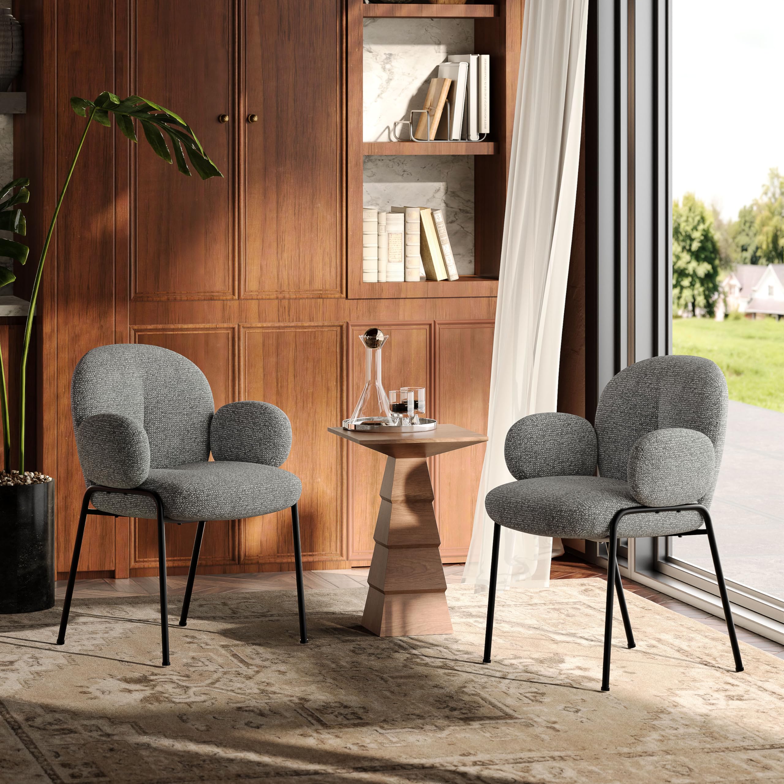 Goeurvant Ergonomic Dining Chairs Set of 2 | Linen Upholstered Armchairs