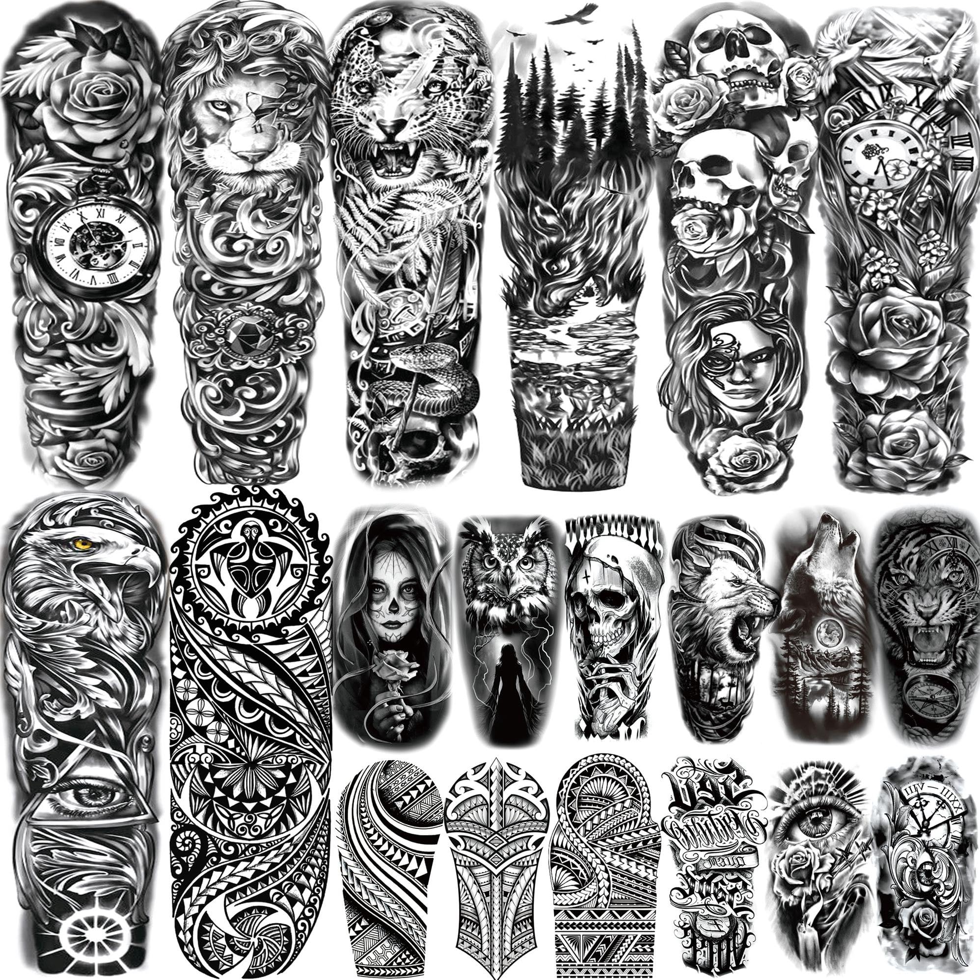 COKTAK Full Arm Temporary Tattoos - 20 Sheets Realistic Lion & Wolf Sleeves