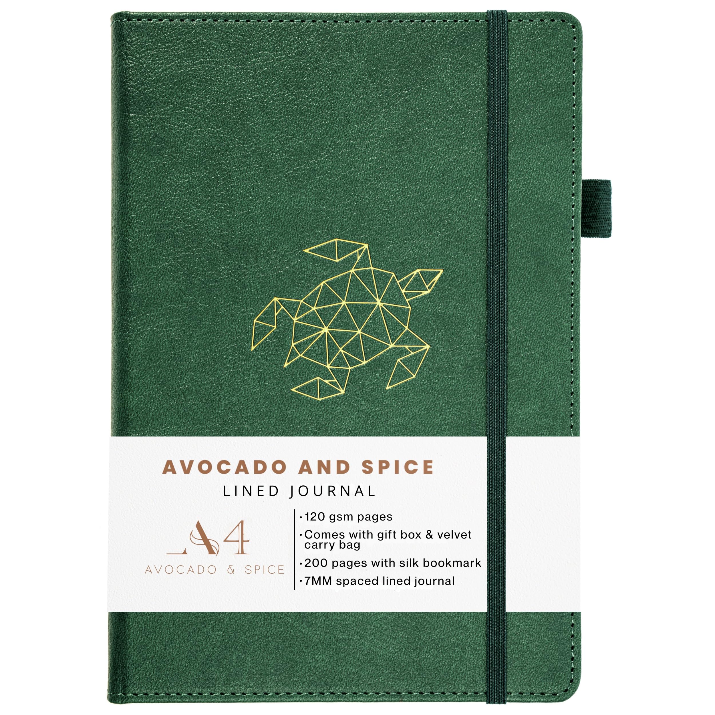 Avocado and Spice A4 Lined Vegan Leather Notebook Gift Set - Green