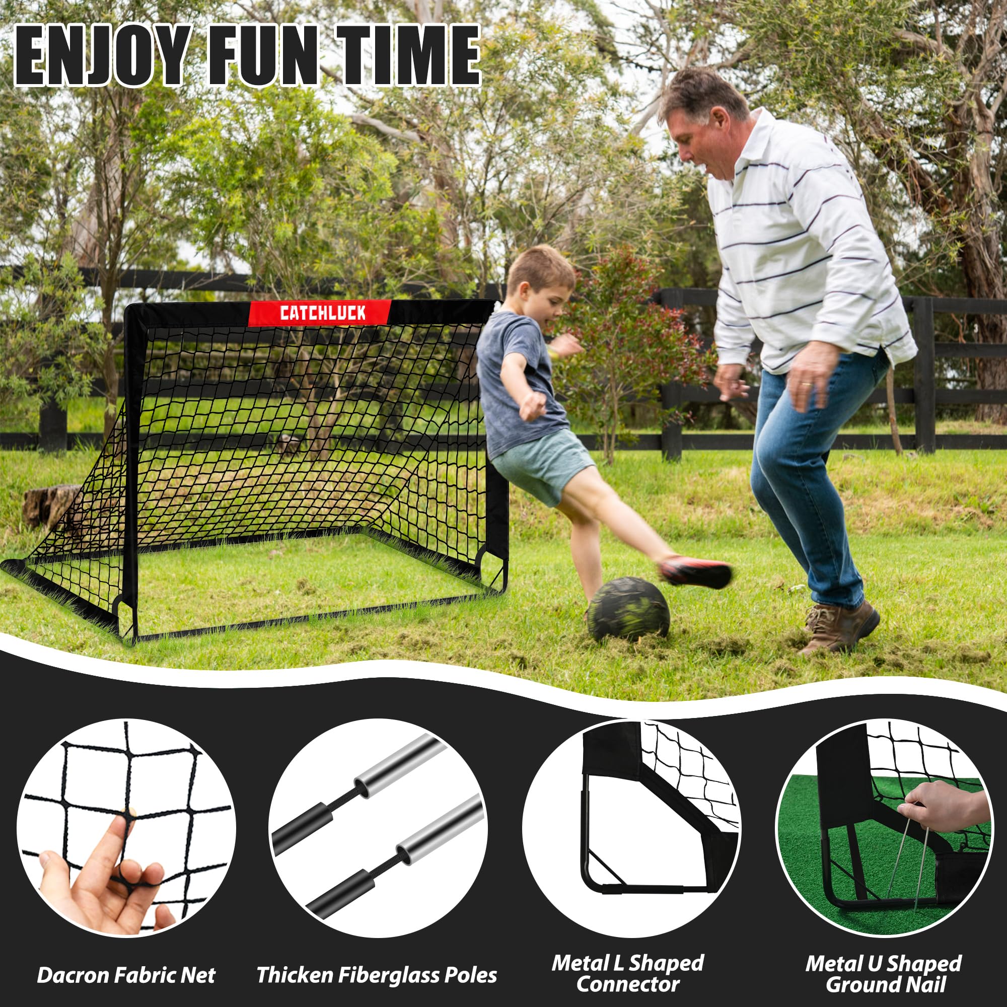 CATCHLUCK Kids Football Goals | 2-Pack Pop Up Portable Garden Nets