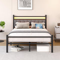 FOUBAM Double Bed Frame | Upholstered Metal Platform with LED & USB
