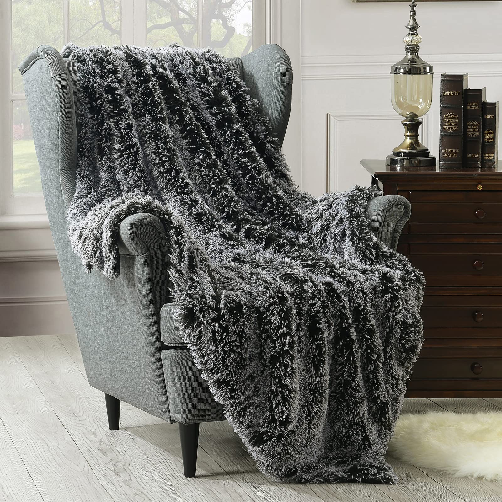 Jolof Store Faux Fur Throw Blanket – Luxury Shaggy Grey, 152x203cm