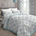 Dreams & Drapes Duck Egg Floral Fern Quilted Bedspread – Reversible Design